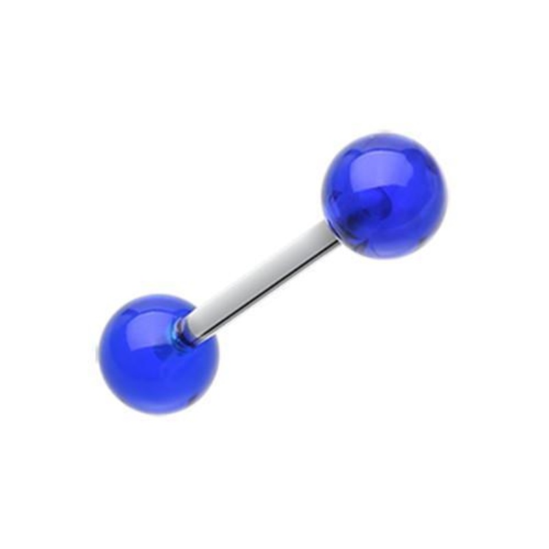 Blue UV Acrylic Barbell Tongue Ring 14G (1.6mm) Length: 5/8″ (16mm) | Ball-Size: 1/4″ (6mm)