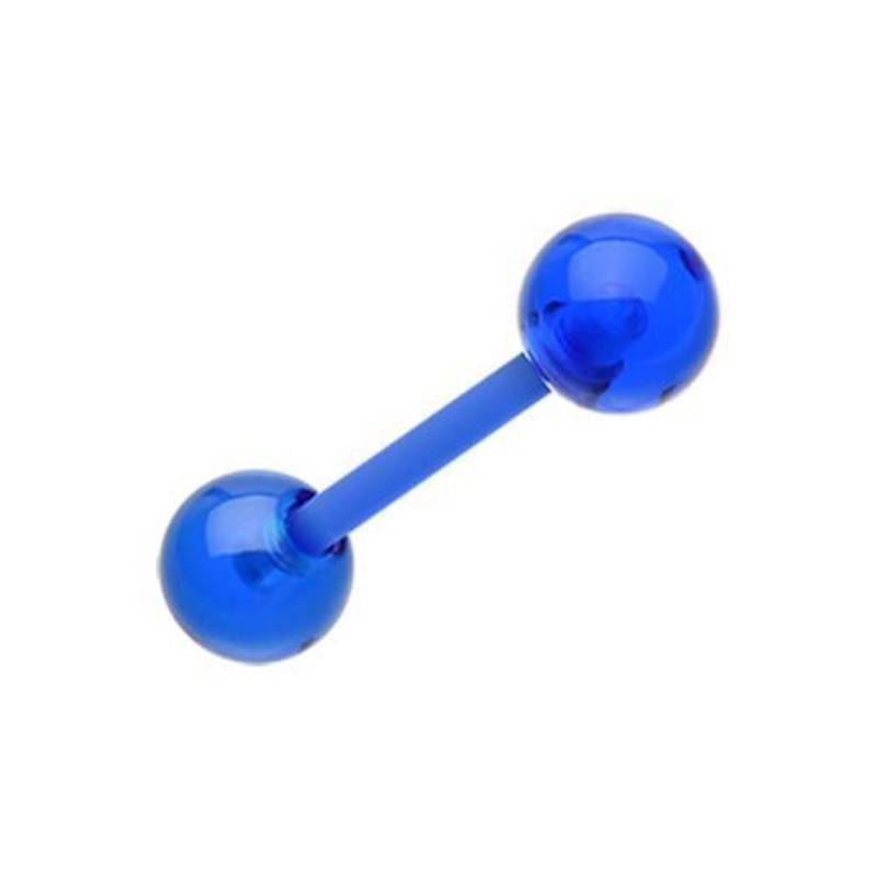 Blue UV Acrylic Flexible Shaft Barbell Tongue Ring 14G (1.6mm) Length: 3/4″ (19mm) | Ball-Size: 1/4″ (6mm)