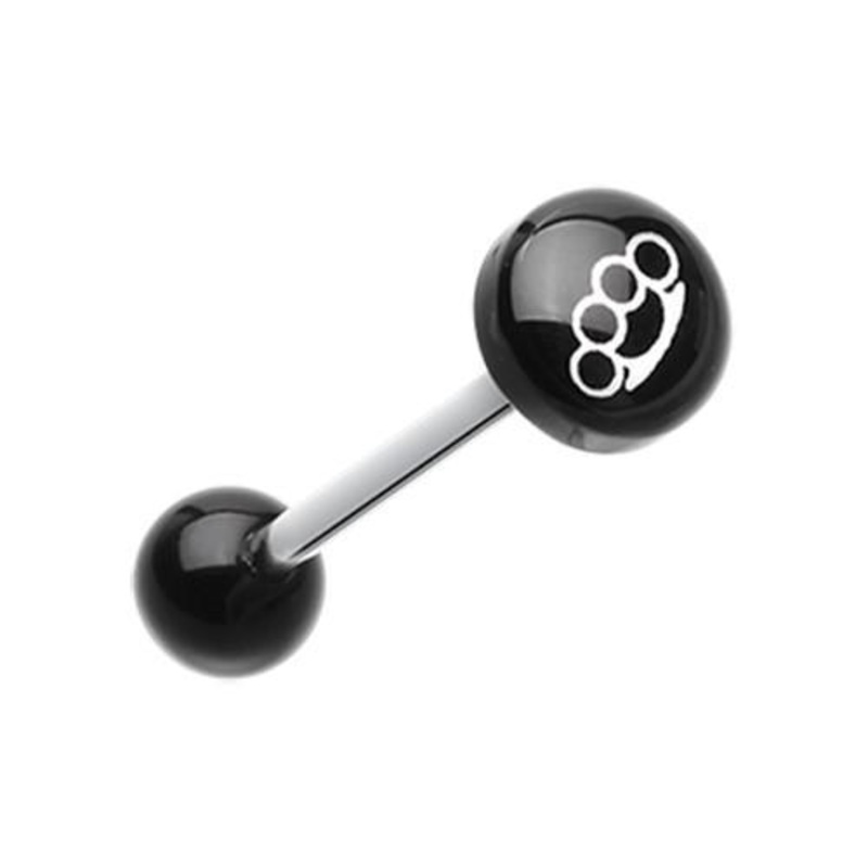 Brassknuckle Logo Acrylic Barbell Tongue Ring 14G (1.6mm) Length: 5/8″ (16mm) | Ball-Size: 5/16″ (8mm)