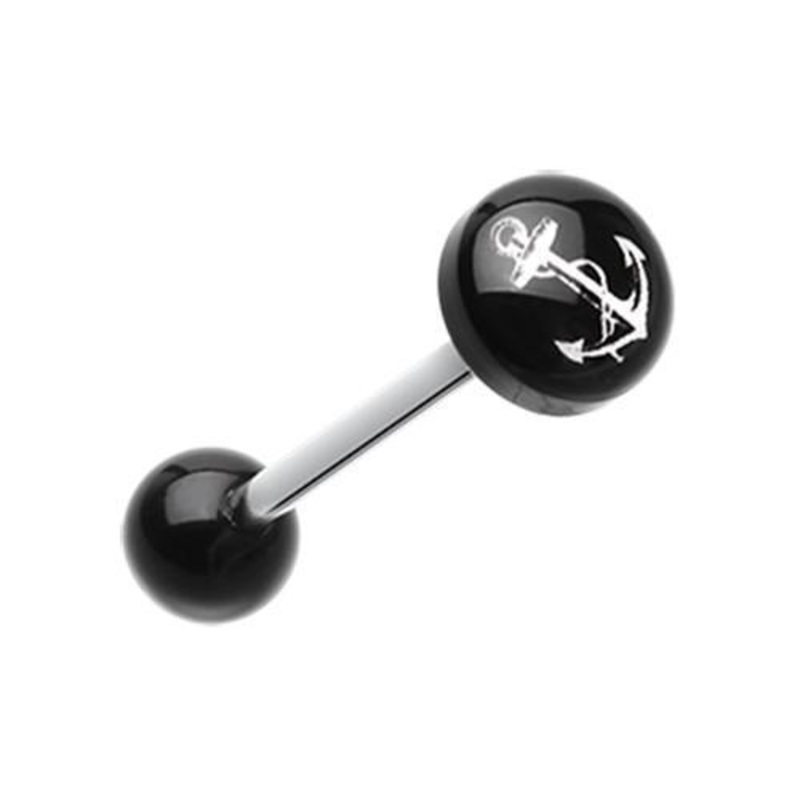 Classic Anchor Logo Acrylic Barbell Tongue Ring 14G (1.6mm) Length: 5/8″ (16mm) | Ball-Size: 5/16″ (8mm)