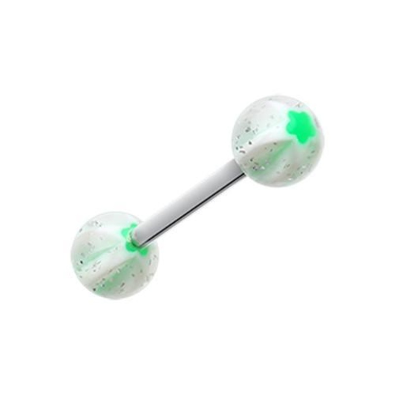 Clear Star Punch Acrylic Top Barbell Tongue Ring 14G (1.6mm) Length: 5/8″ (16mm) | Ball-Size: 1/4″ (6mm)