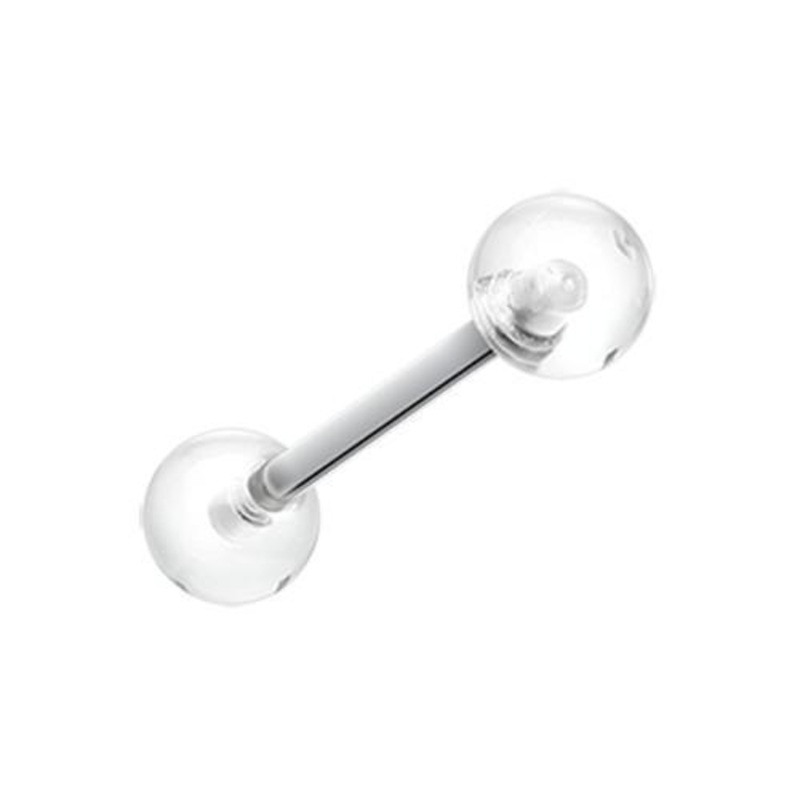 Clear UV Acrylic Barbell Tongue Ring 14G (1.6mm) Length: 5/8″ (16mm) | Ball-Size: 1/4″ (6mm)