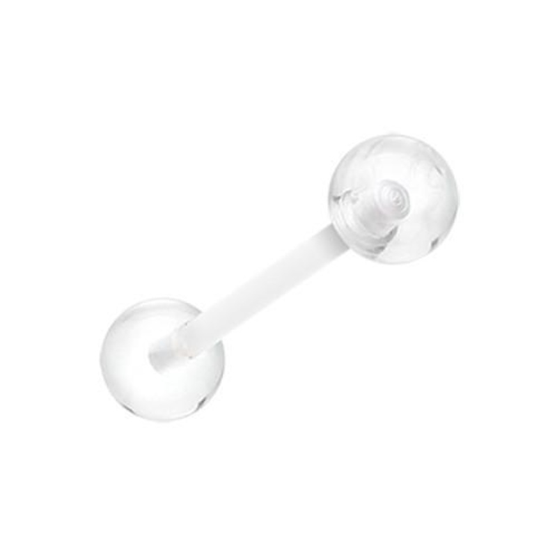 Clear UV Acrylic Flexible Shaft Barbell Tongue Ring 14G (1.6mm) Length: 3/4″ (19mm) | Ball-Size: 1/4″ (6mm)