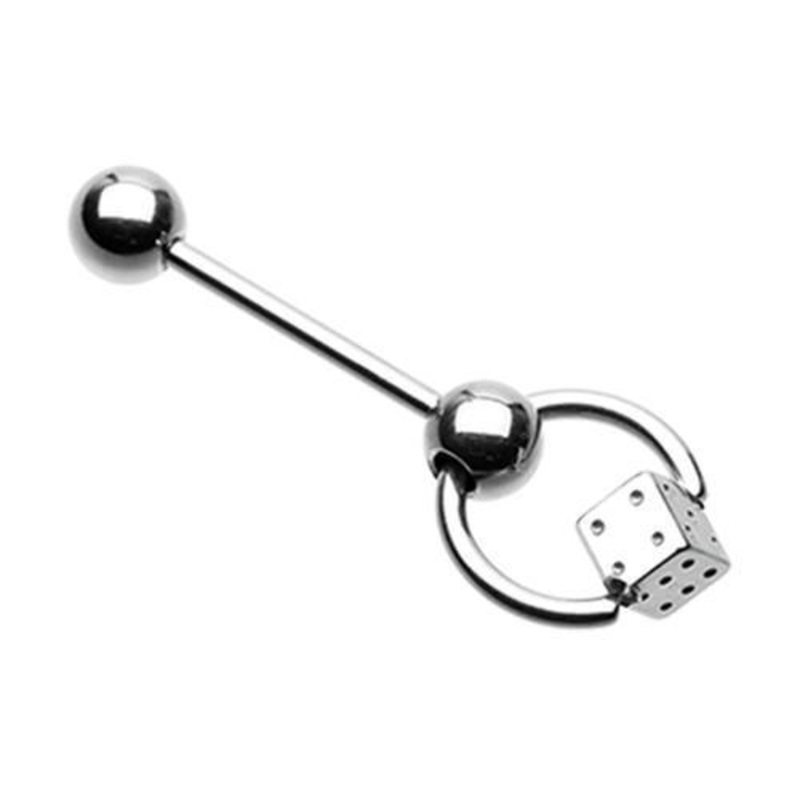 Dice Top Slave Tongue Barbell Ring 14G (1.6mm) Length: 5/8″ (16mm)