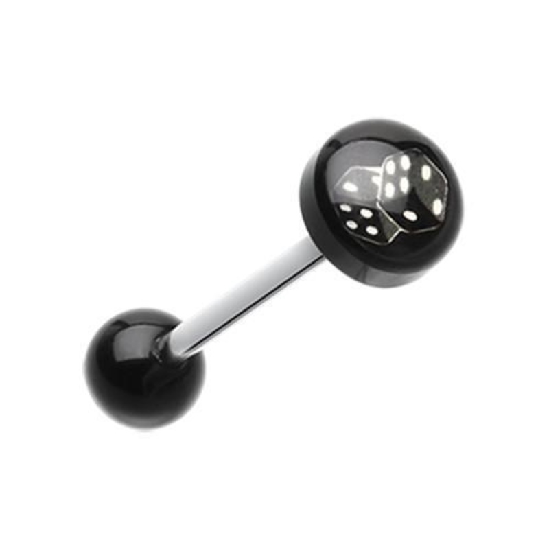 Double Dice Logo Acrylic Barbell Tongue Ring 14G (1.6mm) Length: 5/8″ (16mm) | Ball-Size: 5/16″ (8mm)