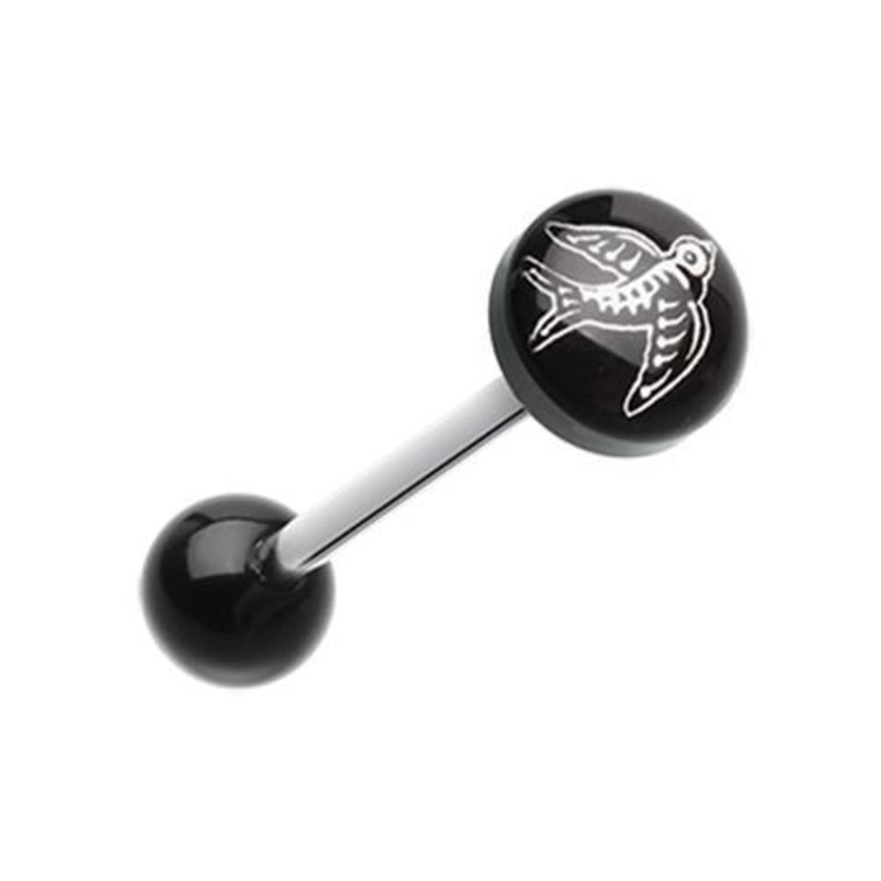 Flying Sparrow Logo Acrylic Barbell Tongue Ring 14G (1.6mm) Length: 5/8″ (16mm) | Ball-Size: 5/16″ (8mm)