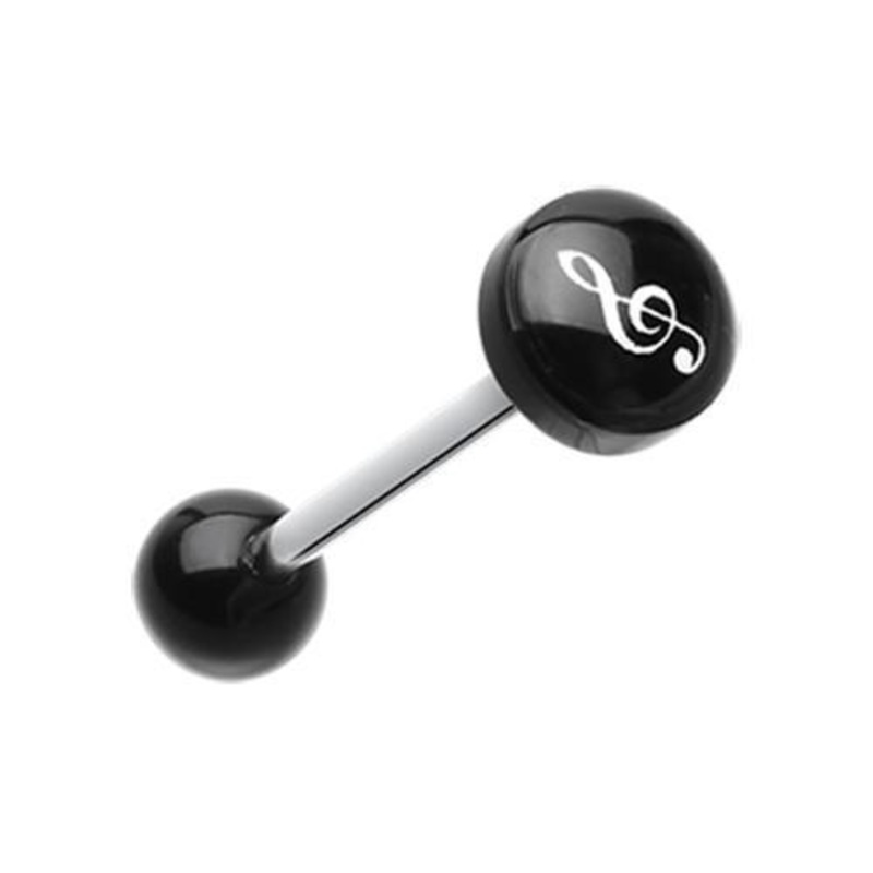 G-Clef Music Note Logo Acrylic Barbell Tongue Ring 14G (1.6mm) Length: 5/8″ (16mm) | Ball-Size: 5/16″ (8mm)