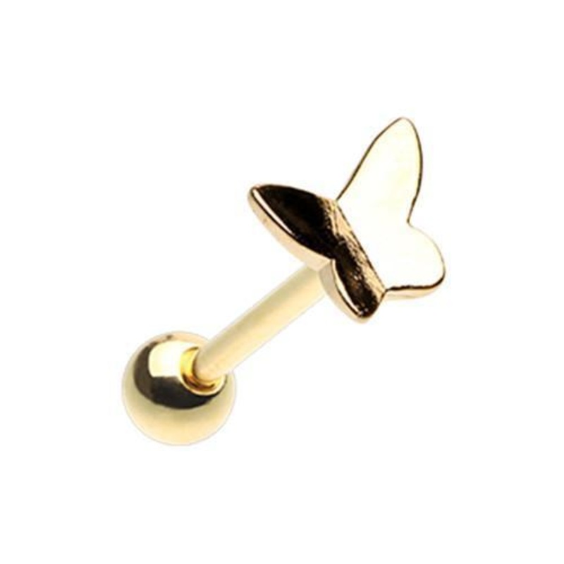 Golden Butterfly Tongue Barbell 14G (1.6mm) Length: 5/8″ (16mm)