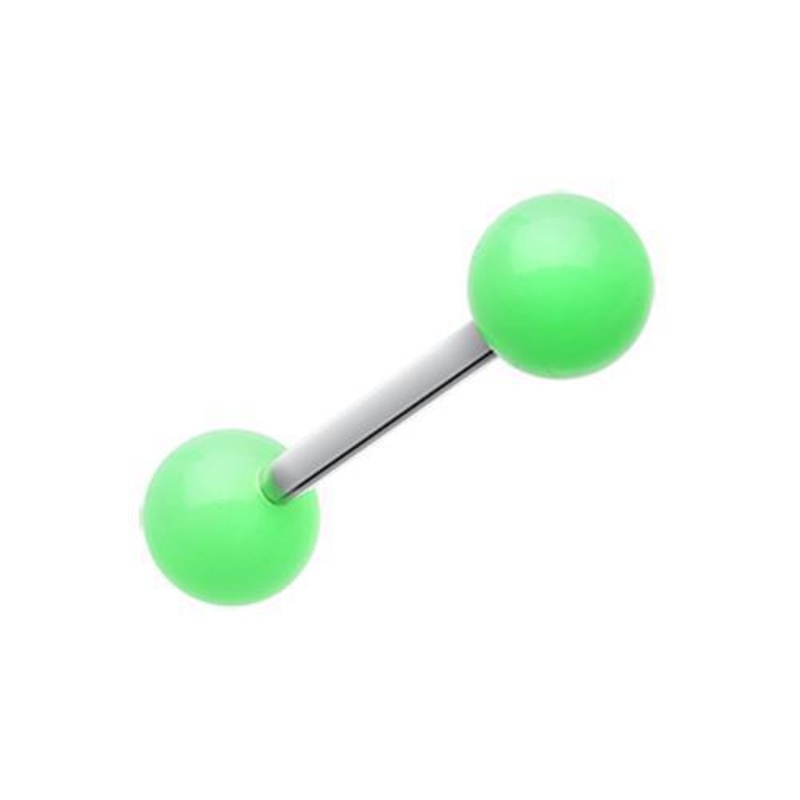 Green Neon Acrylic Barbell Tongue Ring 14G (1.6mm) Length: 5/8″ (16mm) | Ball-Size: 1/4″ (6mm)
