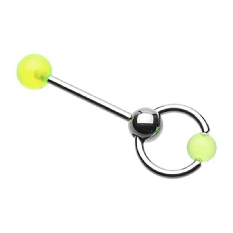 Green UV Acrylic Ball Top Slave Tongue Barbell Ring 14G (1.6mm) Length: 5/8″ (16mm)