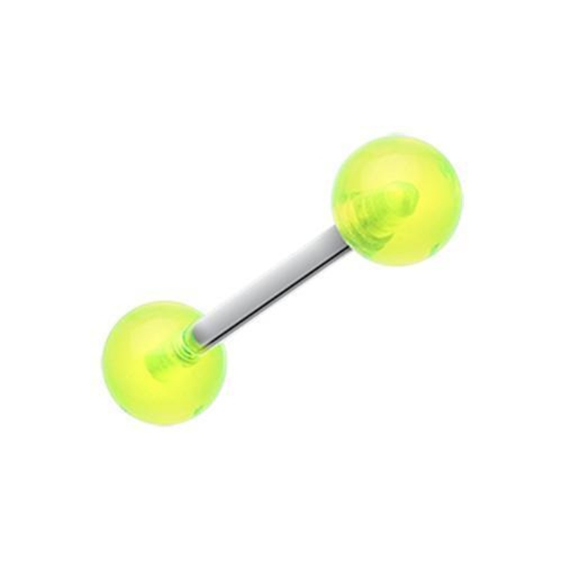 Green UV Acrylic Barbell Tongue Ring 14G (1.6mm) Length: 5/8″ (16mm) | Ball-Size: 1/4″ (6mm)