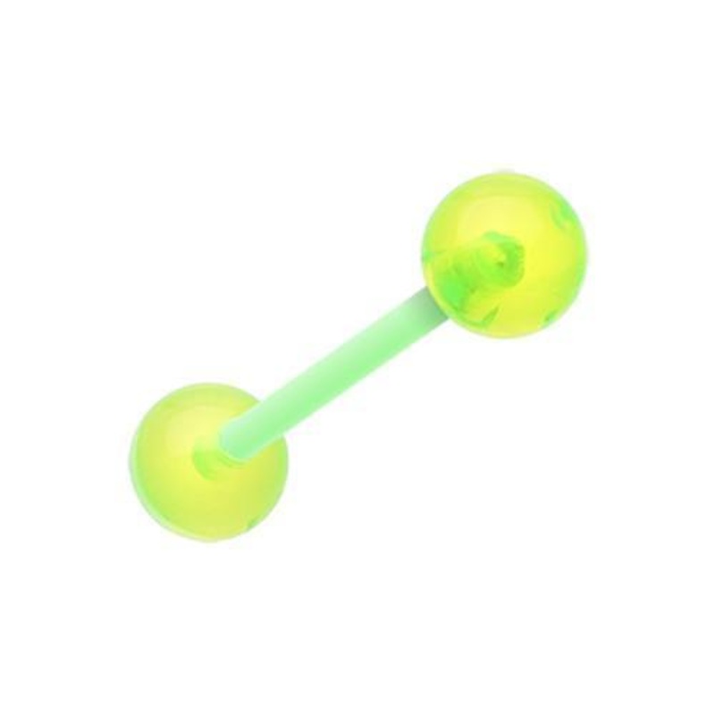 Green UV Acrylic Flexible Shaft Barbell Tongue Ring 14G (1.6mm) Length: 3/4″ (19mm) | Ball-Size: 1/4″ (6mm)