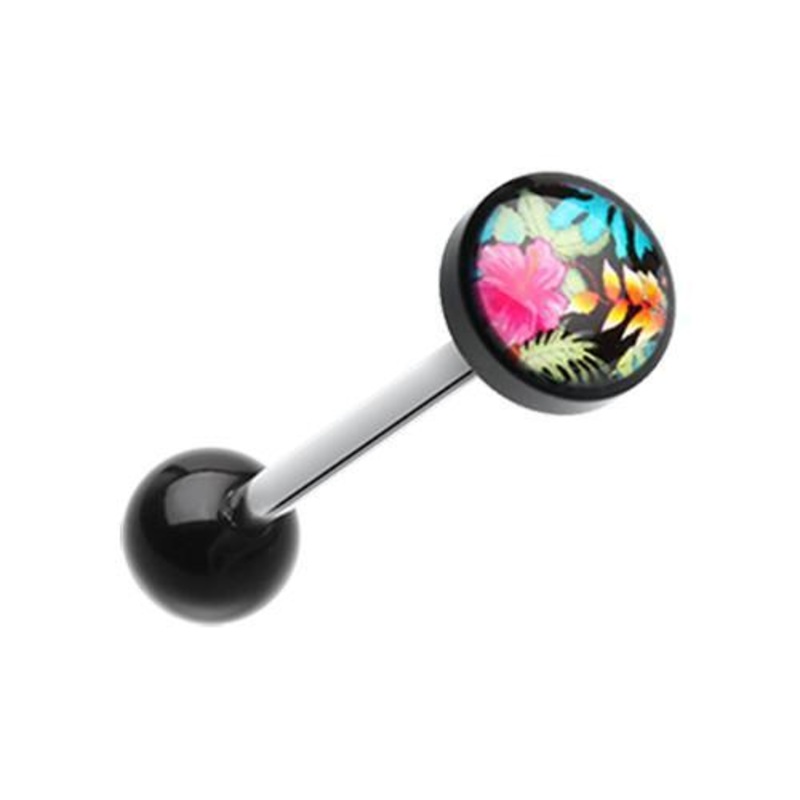 Hawaiian Luau Flower Logo Acrylic Barbell Tongue Ring 14G (1.6mm) Length: 5/8″ (16mm) | Ball-Size: 5/16″ (8mm)