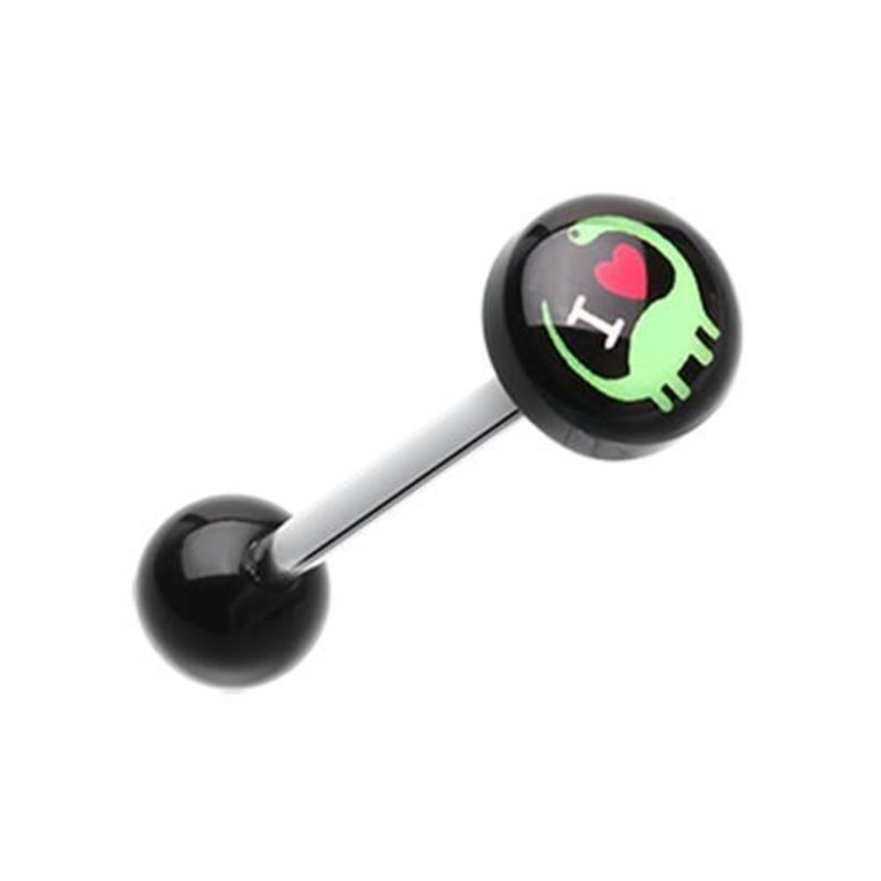 I heart Dino Logo Acrylic Barbell Tongue Ring 14G (1.6mm) Length: 5/8″ (16mm) | Ball-Size: 5/16″ (8mm)