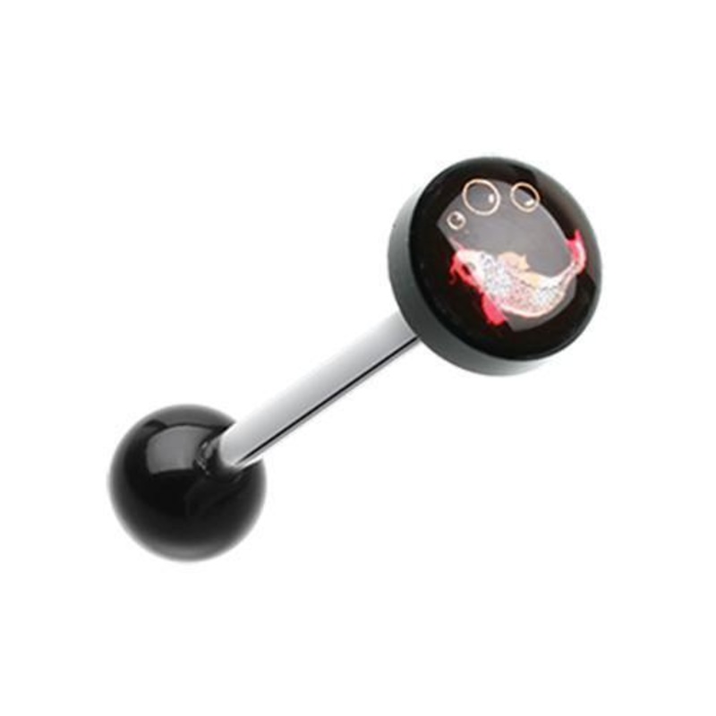 Koi Fish Logo Acrylic Barbell Tongue Ring 14G (1.6mm) Length: 5/8″ (16mm) | Ball-Size: 5/16″ (8mm)