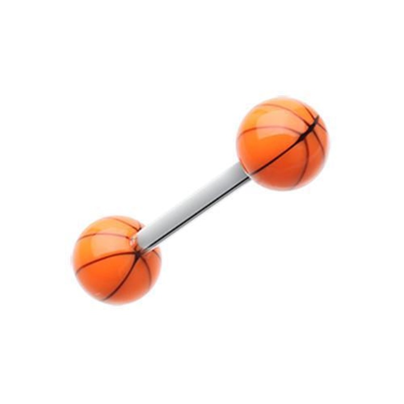 Orange Basketball Acrylic Top Barbell Tongue Ring 14G (1.6mm) Length: 5/8″ (16mm) | Ball-Size: 1/4″ (6mm)