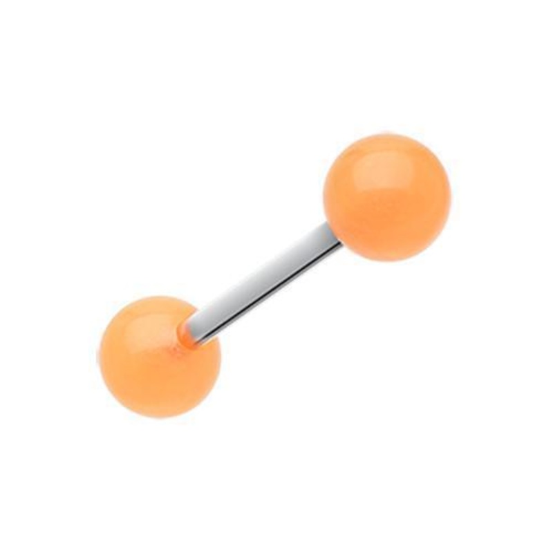 Orange Glow in the Dark UV Acrylic Barbell Tongue Ring 14G (1.6mm) Length: 5/8″ (16mm) | Ball-Size: 1/4″ (6mm)