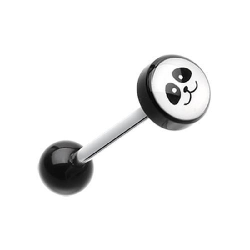 Panda Face Logo Acrylic Barbell Tongue Ring 14G (1.6mm) Length: 5/8″ (16mm) | Ball-Size: 5/16″ (8mm)