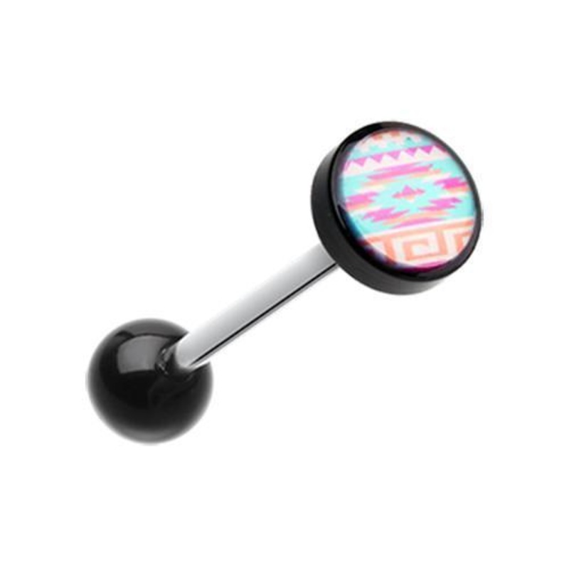 Pastel Navajo Logo Acrylic Barbell Tongue Ring 14G (1.6mm) Length: 5/8″ (16mm) | Ball-Size: 5/16″ (8mm)