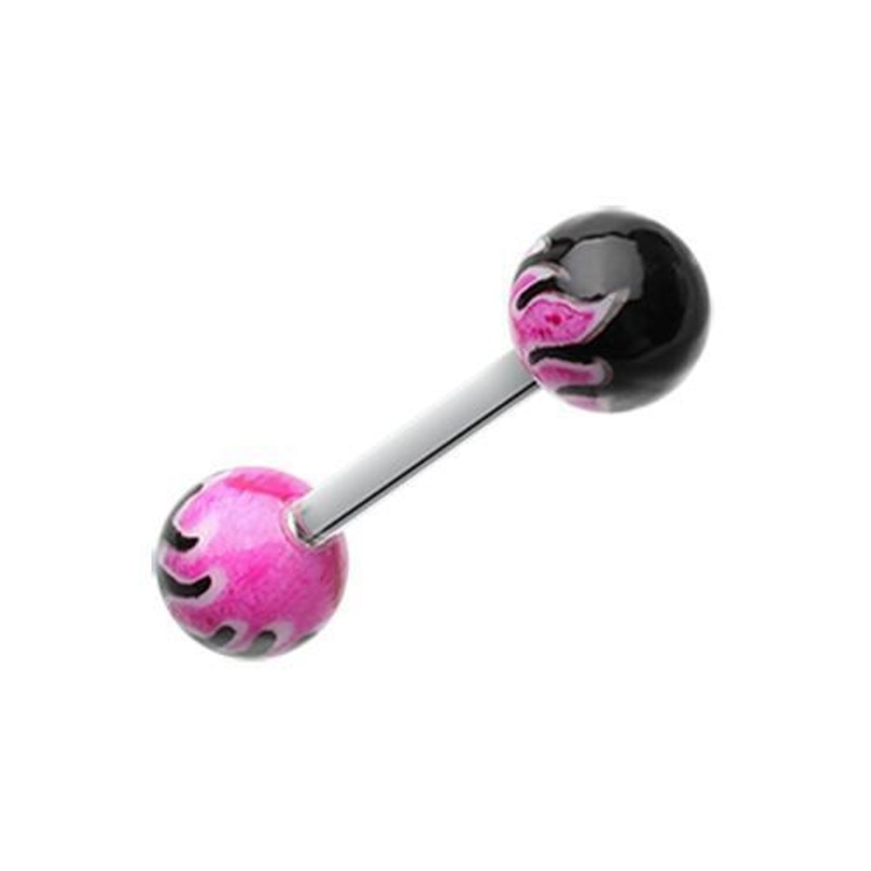 Pink Flame Ball Acrylic Top Barbell Tongue Ring 14G (1.6mm) Length: 5/8″ (16mm) | Ball-Size: 1/4″ (6mm)