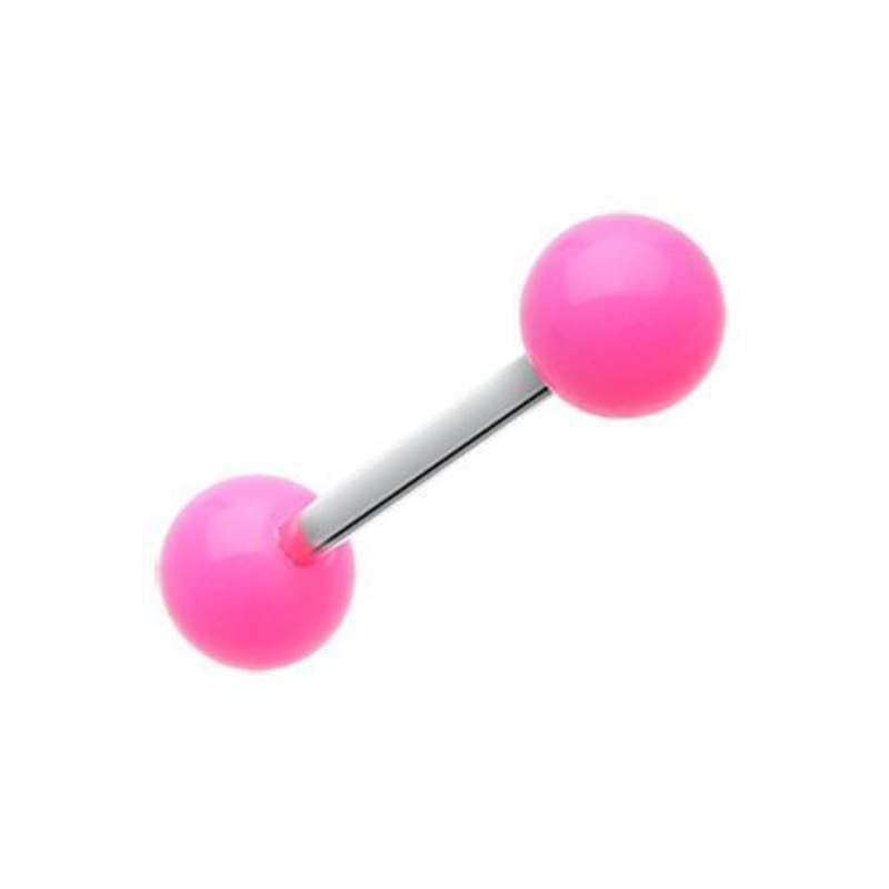 Pink Neon Acrylic Barbell Tongue Ring 14G (1.6mm) Length: 5/8″ (16mm) | Ball-Size: 1/4″ (6mm)