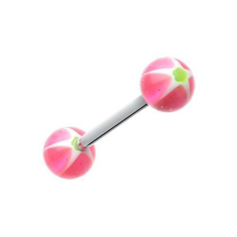 Pink Star Punch Acrylic Top Barbell Tongue Ring 14G (1.6mm) Length: 5/8″ (16mm) | Ball-Size: 1/4″ (6mm)