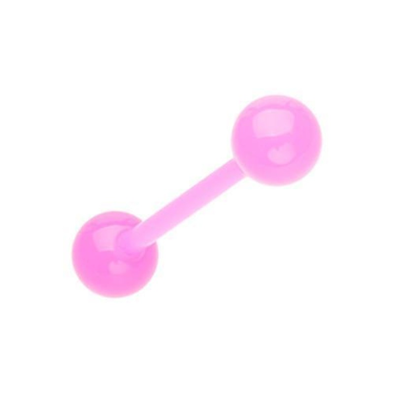 Pink UV Acrylic Flexible Shaft Barbell Tongue Ring 14G (1.6mm) Length: 3/4″ (19mm) | Ball-Size: 1/4″ (6mm)