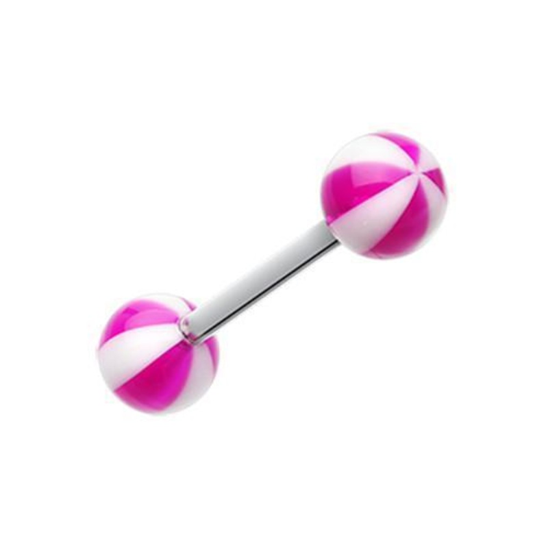 Purple Beach Ball Acrylic Top Barbell Tongue Ring 14G (1.6mm) Length: 5/8″ (16mm) | Ball-Size: 1/4″ (6mm)