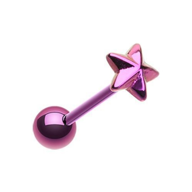 Purple Black PVD Nautical Star Top Barbell Tongue Ring 14G (1.6mm) Length: 5/8″ (16mm) | Ball-Size: 5/16″ (8mm)