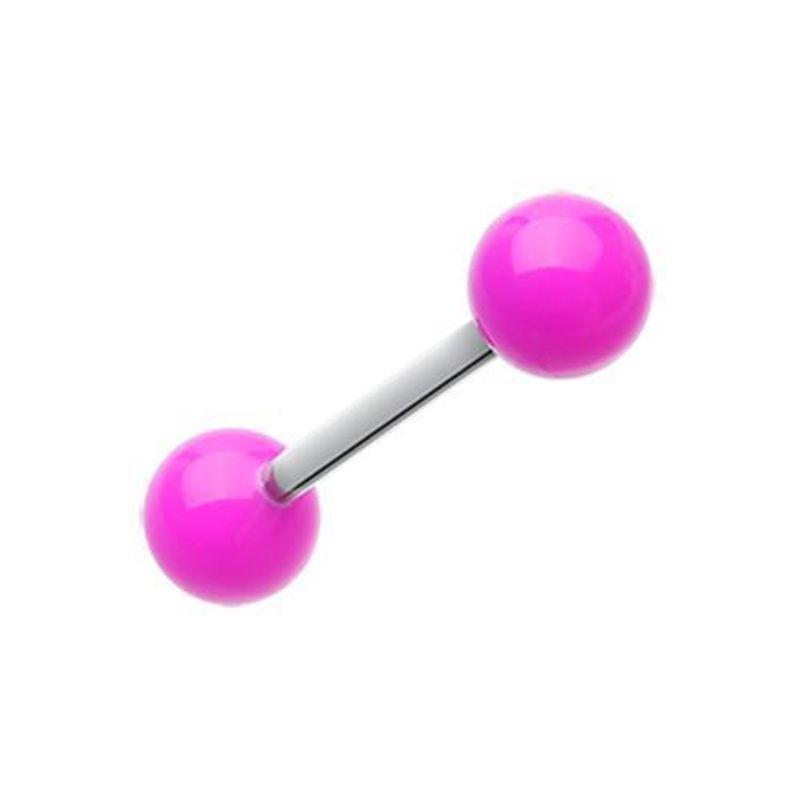 Purple Neon Acrylic Barbell Tongue Ring 14G (1.6mm) Length: 5/8″ (16mm) | Ball-Size: 1/4″ (6mm)