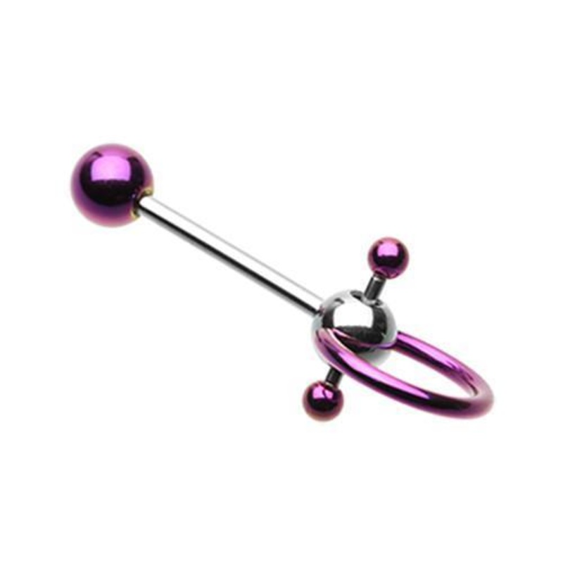 Purple PVD Double Ball Slave Tongue Barbell Ring 14G (1.6mm) Length: 5/8″ (16mm)