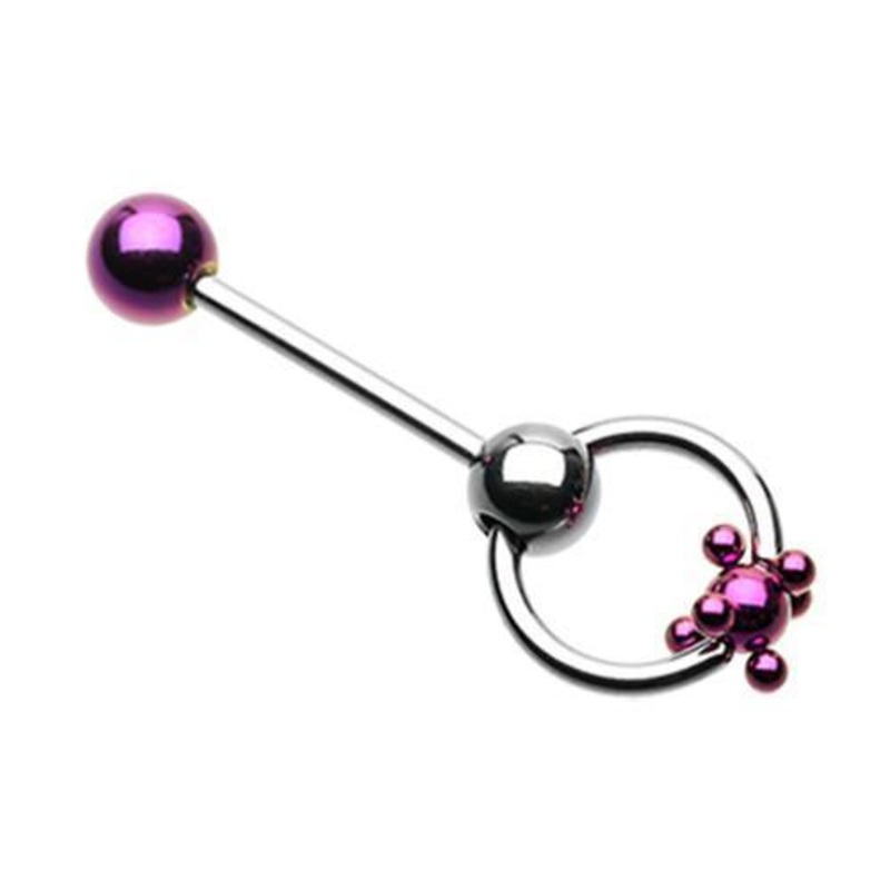 Purple PVD Studded Ball Slave Tongue Barbell Ring 14G (1.6mm) Length: 5/8″ (16mm)