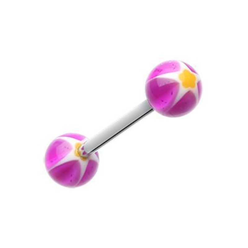 Purple Star Punch Acrylic Top Barbell Tongue Ring 14G (1.6mm) Length: 5/8″ (16mm) | Ball-Size: 1/4″ (6mm)