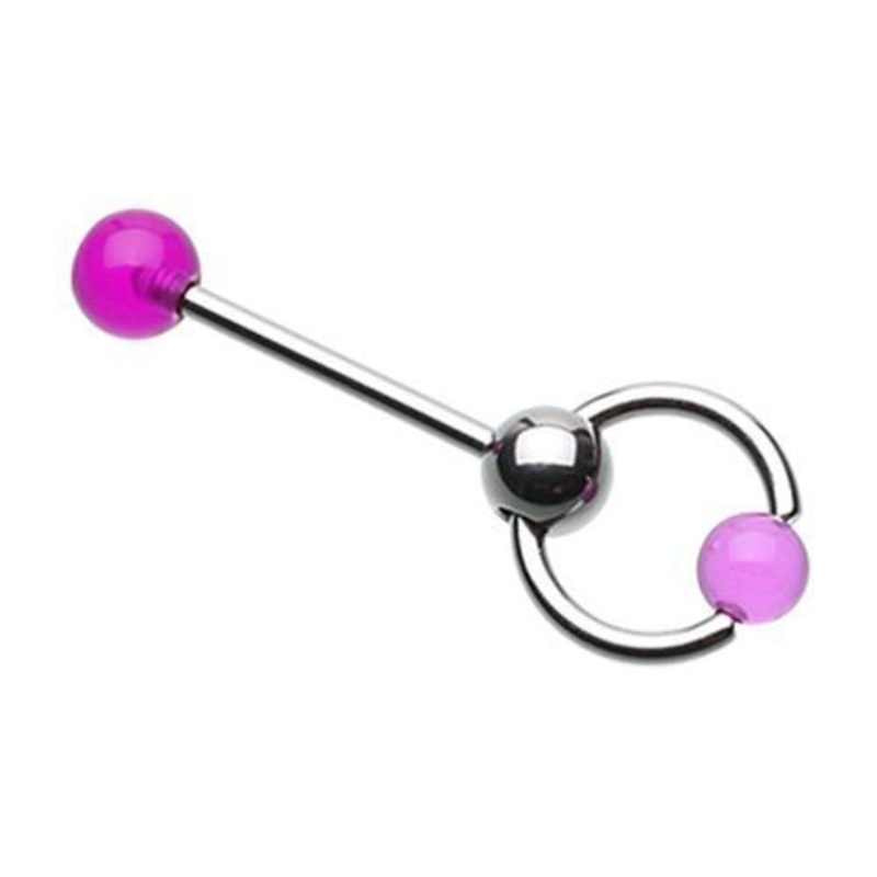 Purple UV Acrylic Ball Top Slave Tongue Barbell Ring 14G (1.6mm) Length: 5/8″ (16mm)