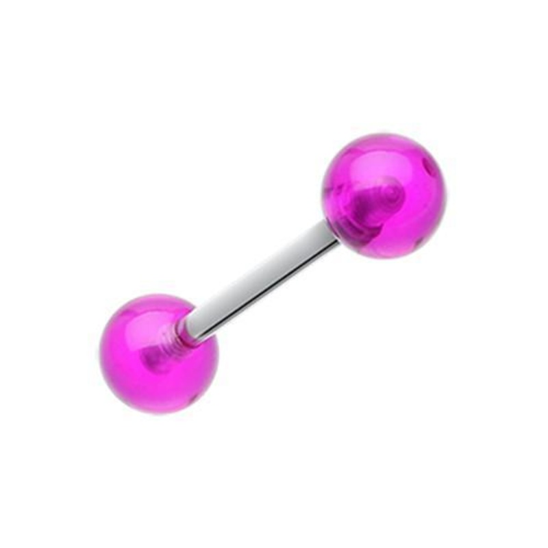 Purple UV Acrylic Barbell Tongue Ring 14G (1.6mm) Length: 5/8″ (16mm) | Ball-Size: 1/4″ (6mm)