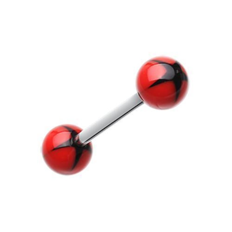 Red/Black Nova Star Acrylic Top Barbell Tongue Ring 14G (1.6mm) Length: 5/8″ (16mm) | Ball-Size: 1/4″ (6mm)