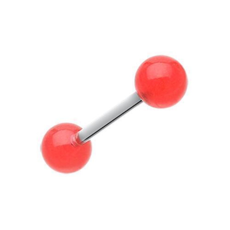 Red Glow in the Dark UV Acrylic Barbell Tongue Ring 14G (1.6mm) Length: 5/8″ (16mm) | Ball-Size: 1/4″ (6mm)