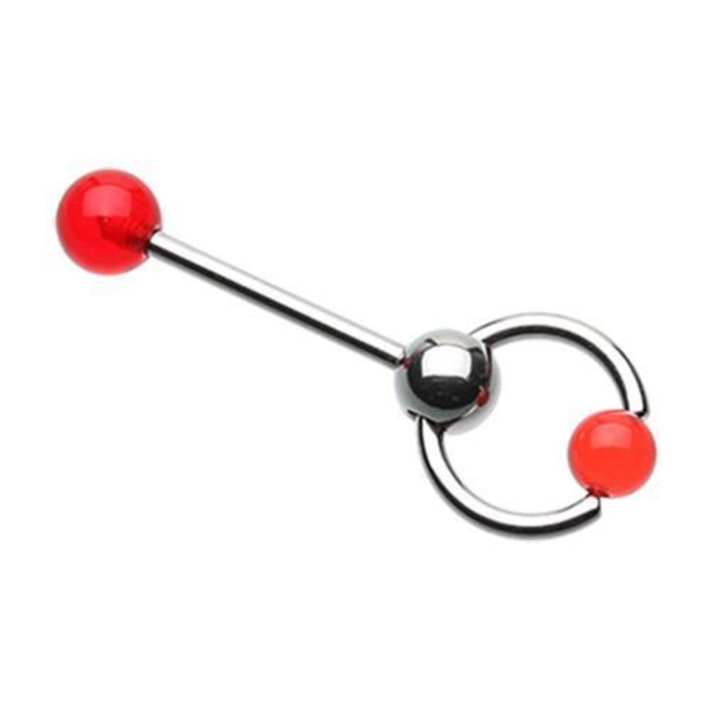 Red UV Acrylic Ball Top Slave Tongue Barbell Ring 14G (1.6mm) Length: 5/8″ (16mm)
