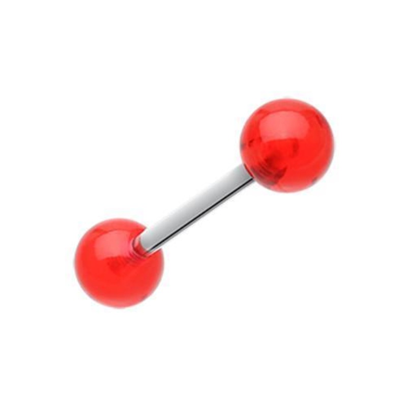 Red UV Acrylic Barbell Tongue Ring 14G (1.6mm) Length: 5/8″ (16mm) | Ball-Size: 1/4″ (6mm)