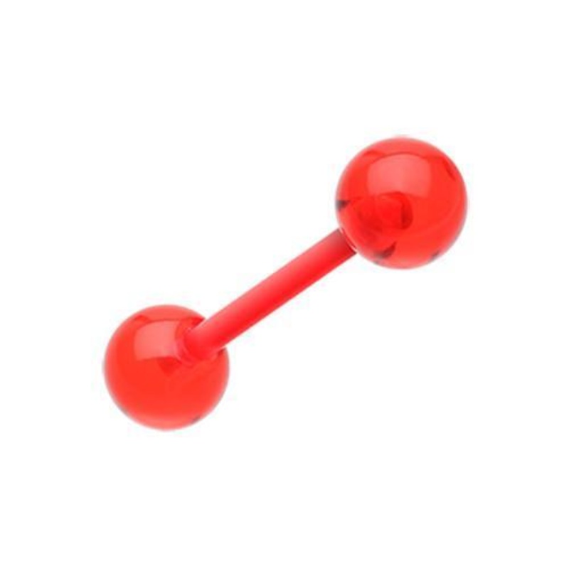 Red UV Acrylic Flexible Shaft Barbell Tongue Ring 14G (1.6mm) Length: 3/4″ (19mm) | Ball-Size: 1/4″ (6mm)
