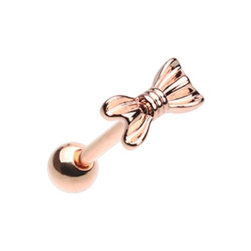 Rose Gold Bow Tie Tongue Barbell 14G (1.6mm) Length: 5/8″ (16mm)
