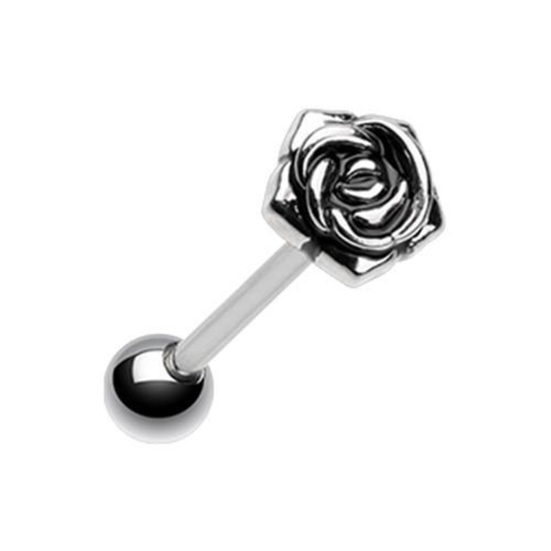 Rose Petal Barbell Tongue Ring 14G (1.6mm) Length: 5/8″ (16mm)