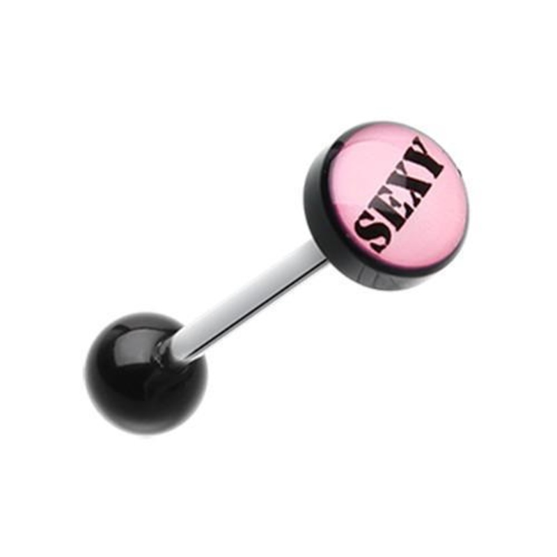 SEXY’ Pink Logo Acrylic Barbell Tongue Ring 14G (1.6mm) Length: 5/8″ (16mm) | Ball-Size: 5/16″ (8mm)