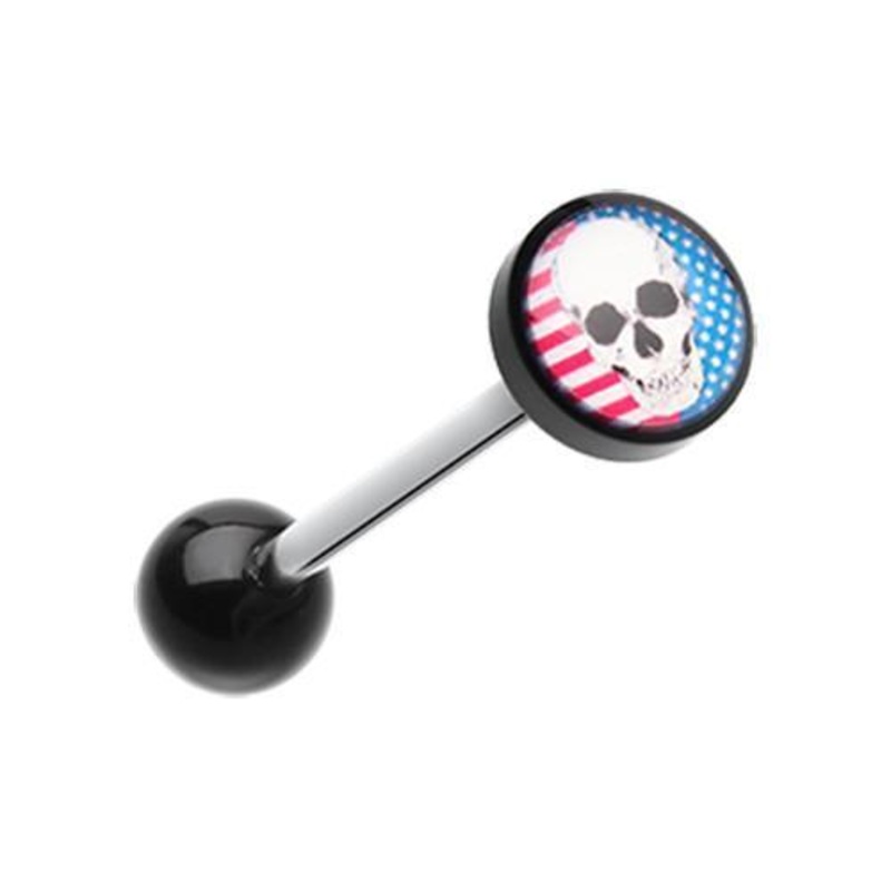 Skull Americana Logo Acrylic Barbell Tongue Ring 14G (1.6mm) Length: 5/8″ (16mm) | Ball-Size: 5/16″ (8mm)