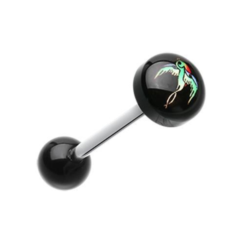 Swallow Bird Logo Acrylic Barbell Tongue Ring 14G (1.6mm) Length: 5/8″ (16mm) | Ball-Size: 5/16″ (8mm)