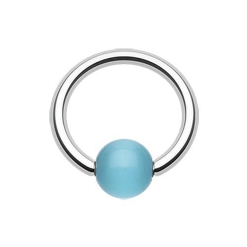 Aqua Cat Eye Stone Bead Captive Bead Ring 14G (1.6mm) Inner Diameter: 1/2″ (12.7mm) | Ball-Size: 1/4″ (6mm)
