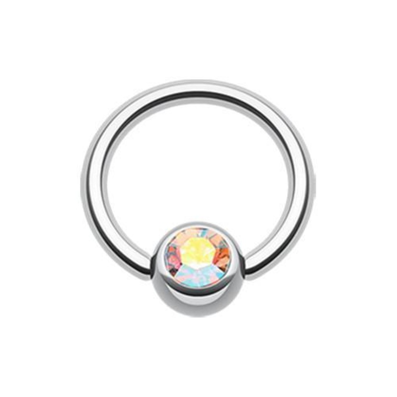 Aurora Borealis Gem Ball Captive Bead Ring 14G (1.6mm) Inner Diameter: 1/2″ (12.7mm) | Ball-Size: 1/4″ (6mm)