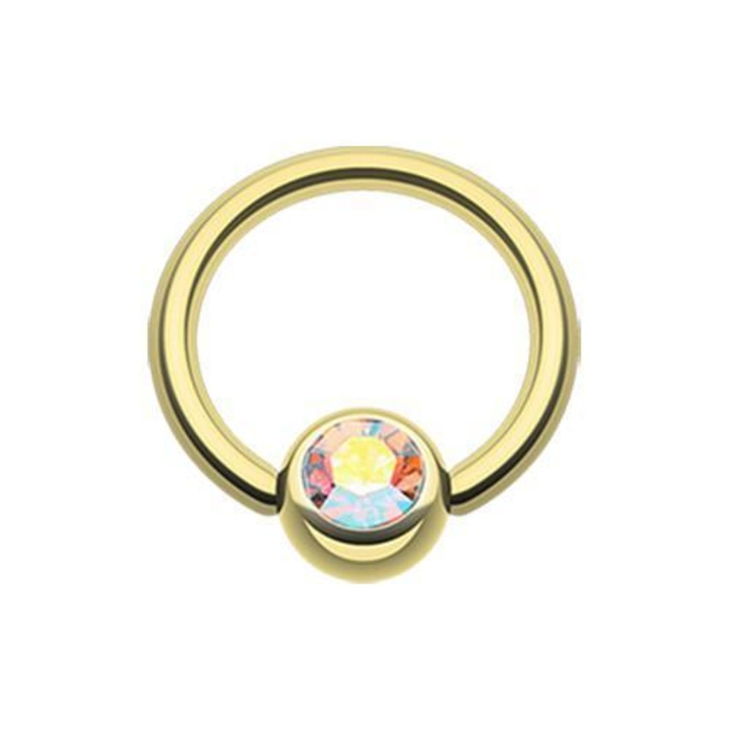 Aurora Borealis Gold Gem Ball Captive Bead Ring 14G (1.6mm) Inner Diameter: 1/2″ (12.7mm) | Ball-Size: 1/4″ (6mm)