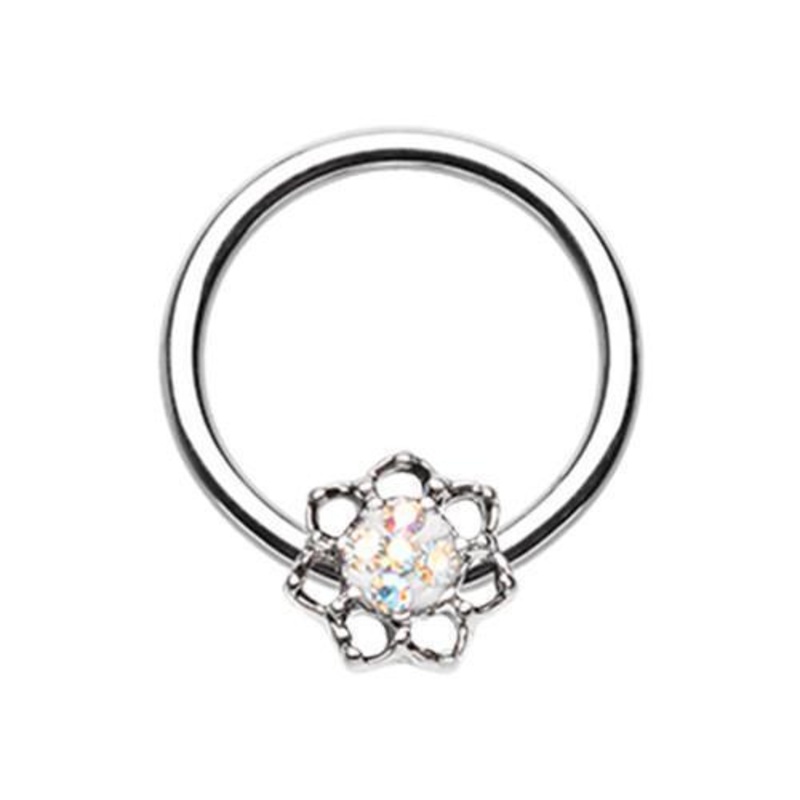 Aurora Borealis Lotus Sprinkle Dot Filigree Captive Bead Ring 16G (1.2mm) Inner Diameter: 3/8″ (10mm)