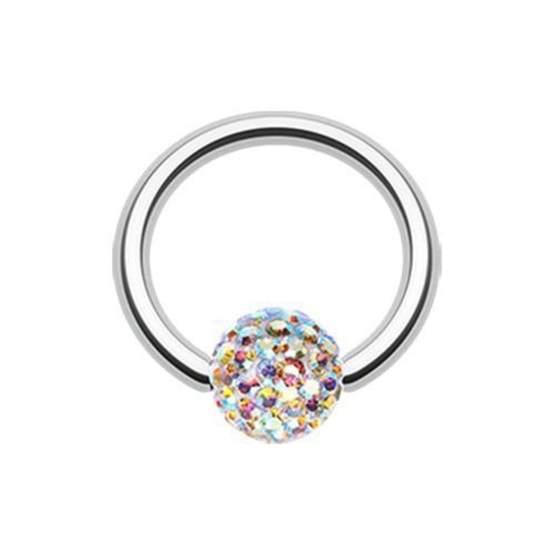 Aurora Borealis Multi-Sprinkle Dot Multi Gem Captive Bead Ring 14G (1.6mm) Inner Diameter: 3/8″ (10mm) | Ball-Size: 3/16″ (5mm)